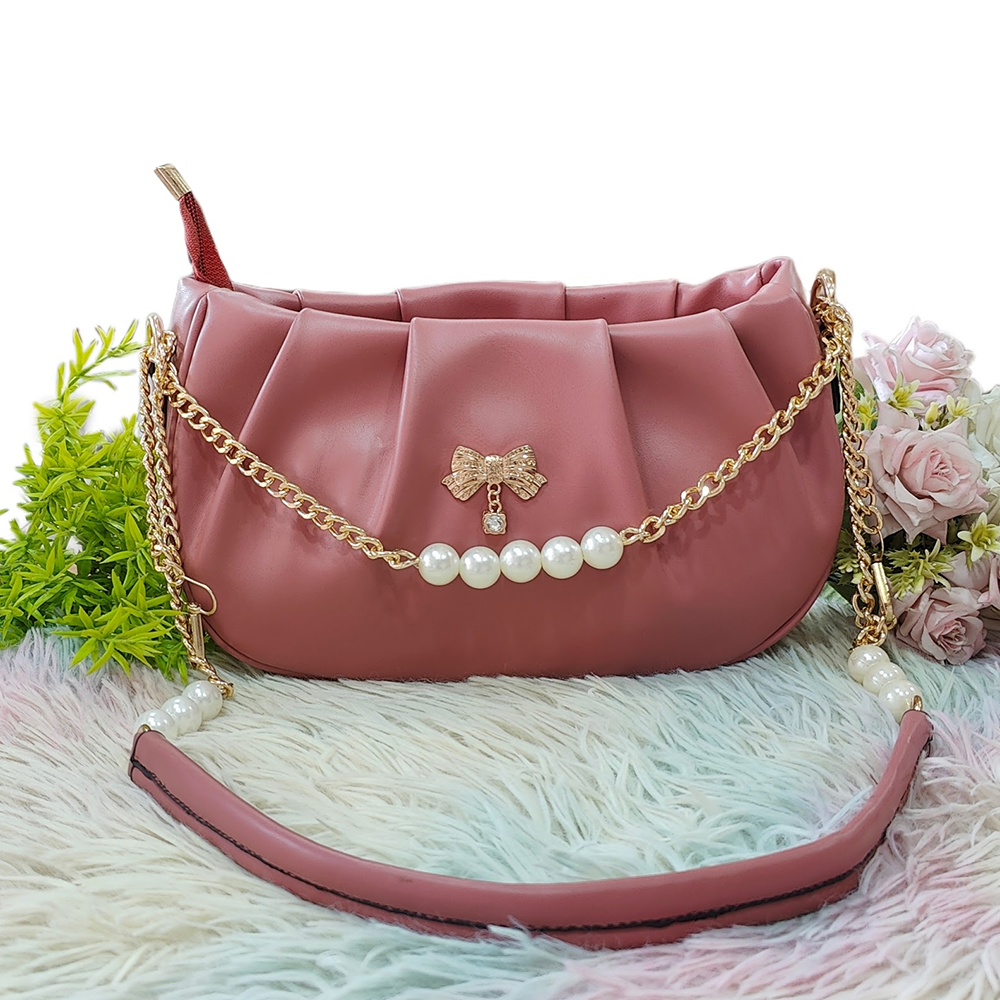 PU Leather Shoulder Bag For Women - Dark Pink - EF093