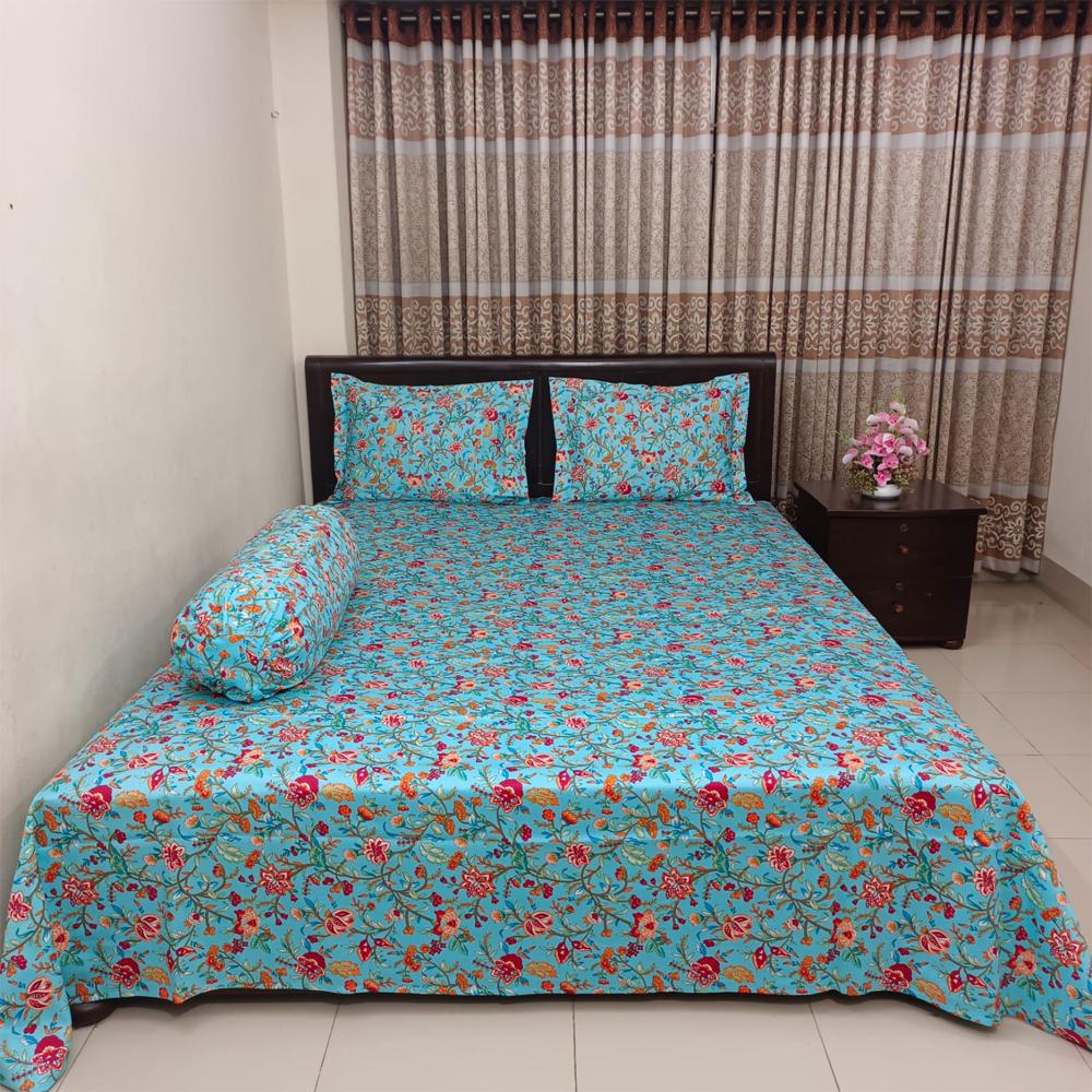 Twill Cotton King Size Bedsheet With 2 Pillow Covers - Multicolor - 13