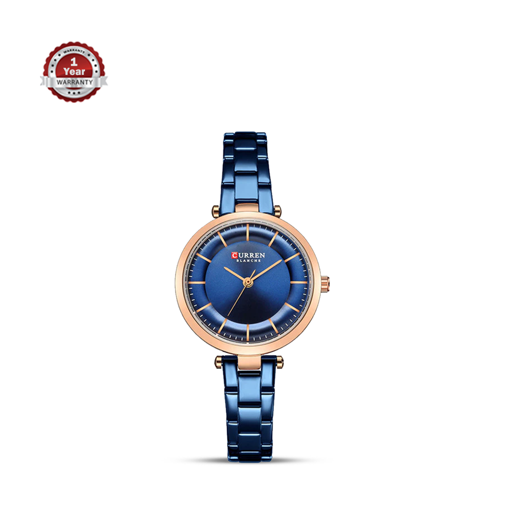 CURREN 9054 Stainless Steel Analog Watch for Women - Rose Gold and Royal Blue