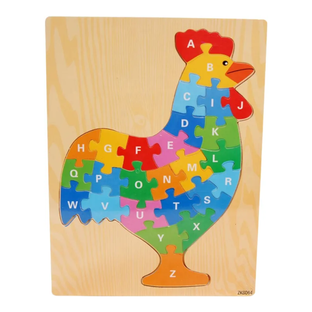 Wooden 3D Cartoon Chicken Alphabet Puzzle Educational Toy For Children - Multicolor
