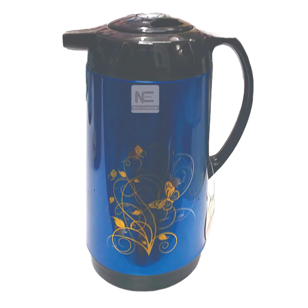 Prestige Metallic Body Vacuum Push Flask - 1 Liter - Blue