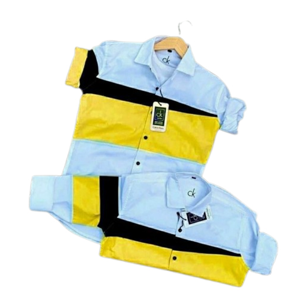 Oxford Cotton Full Sleeve Shirt For Men - Sky Blue And Yellow - MS-48
