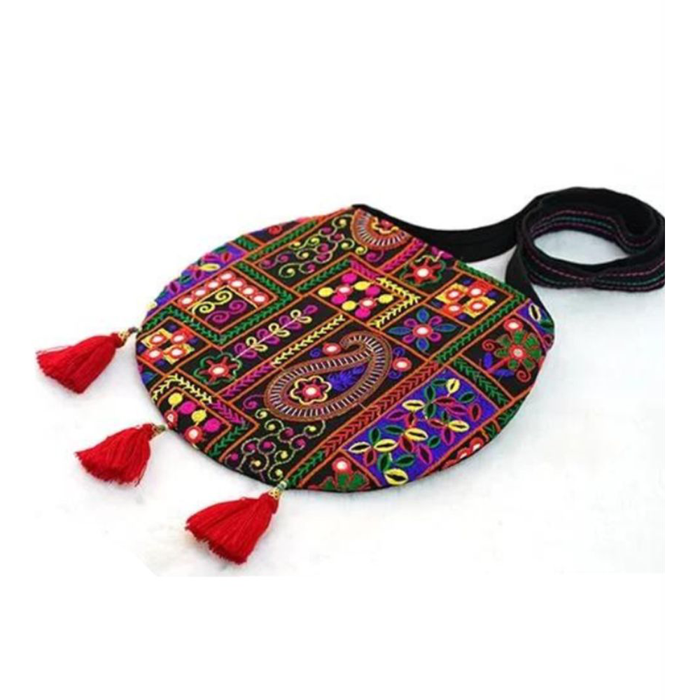 Cotton and Nylon Jaipuri Monipuri Handmade Printed Hand Bag For Women - Multicolor