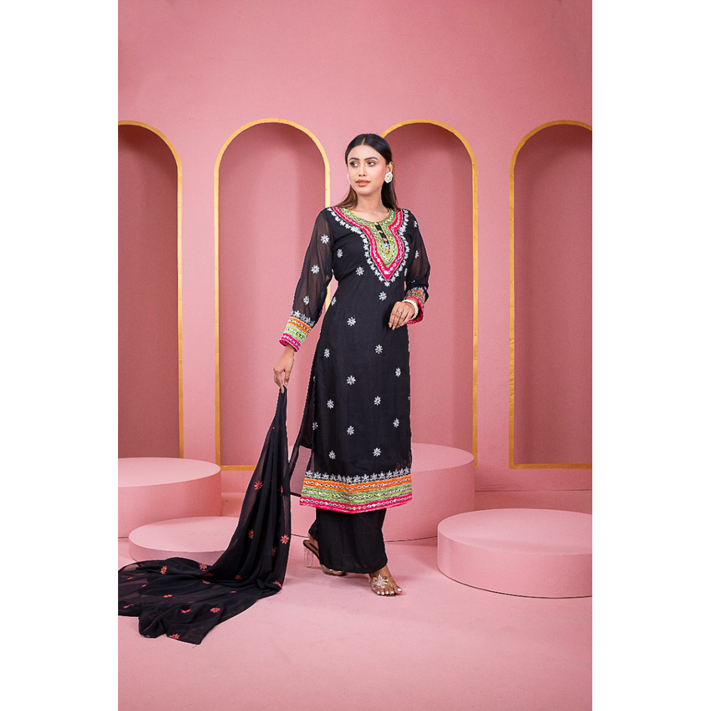 Weightless Georgette Embroidery Readymade Gulbahar Salwar Kameez for Women - Black - HP-M3P-412