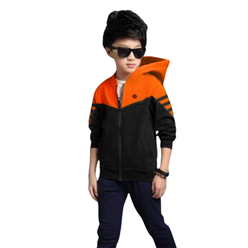 Cotton Winter Hoodie For Kids - Orange and Black - BH-01