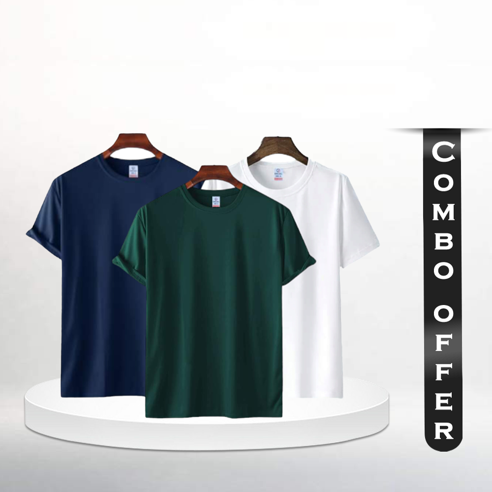 Combo of 3 Pcs Cotton Half Sleeve T-Shirt for Men - Multicolor - T10