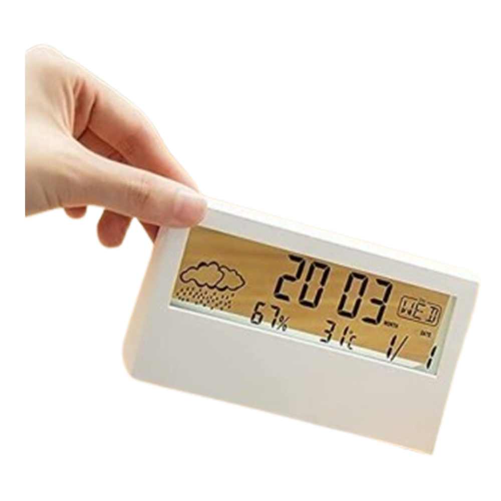 ABS Transparent Digital Clock with Temperature & Humidity Display - White