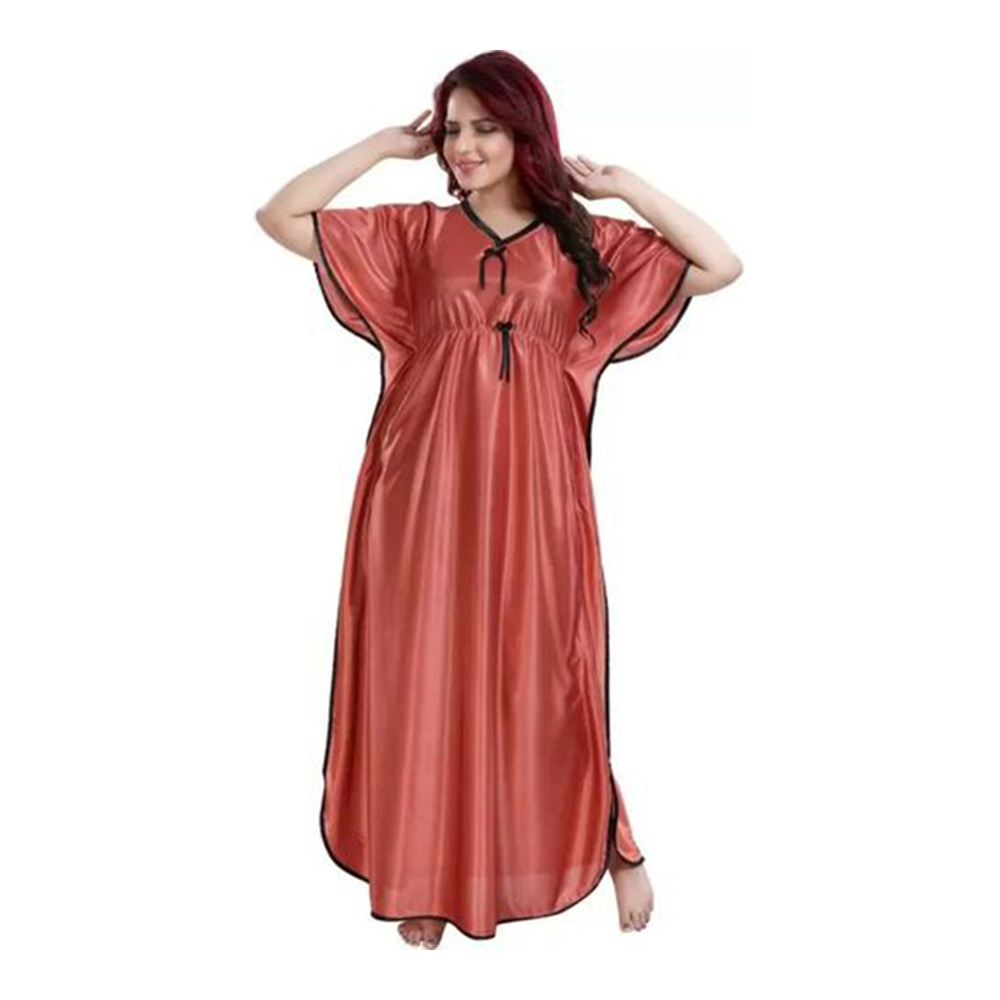 Satin Kaftan Nighty - Coral - ND-50