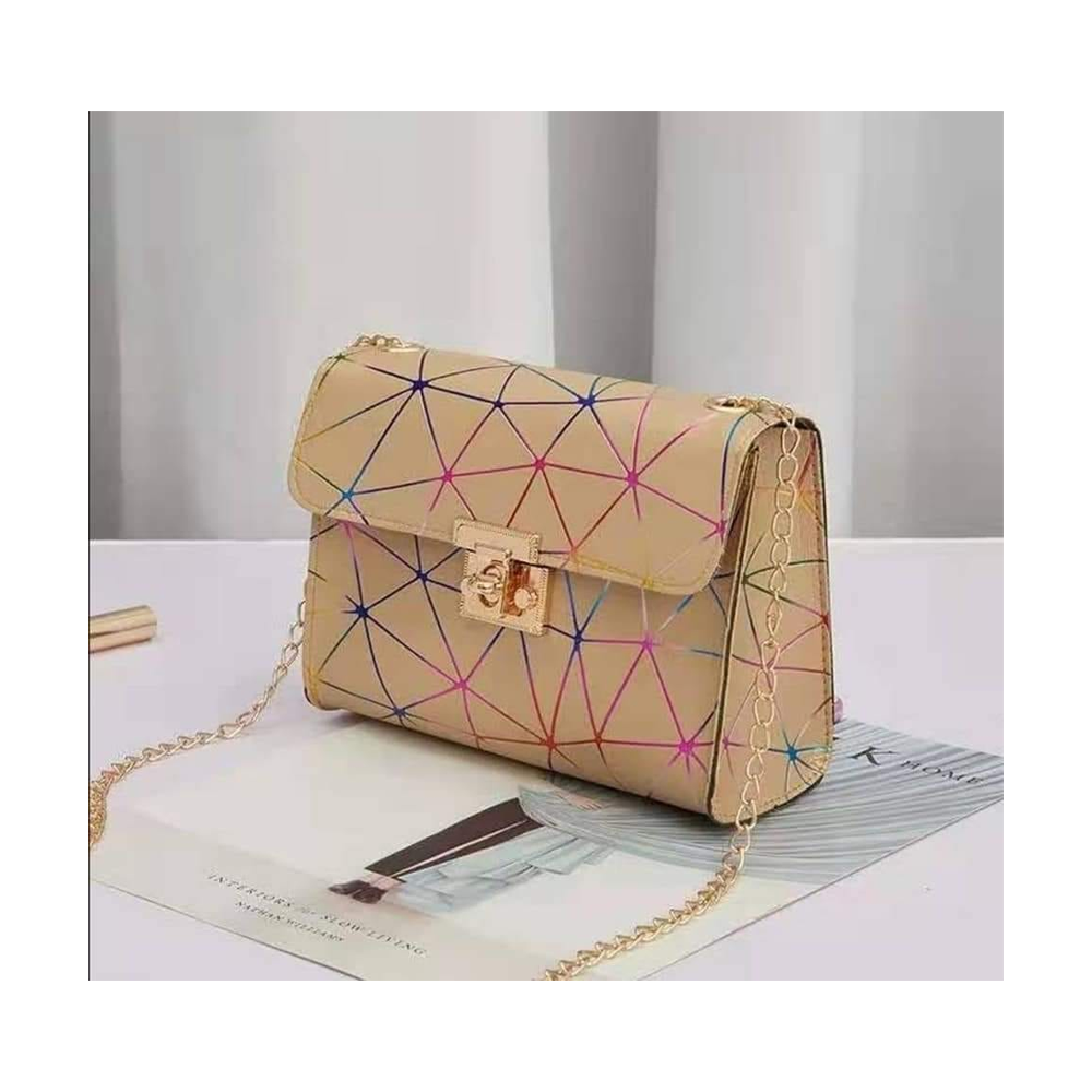 PU Leather Ladies Stylish Bag - LB 067 - Golden