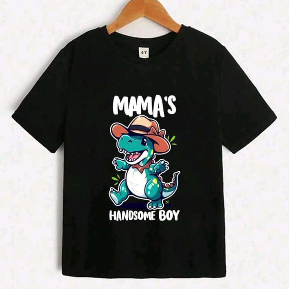 Cotton Printed Half Sleeve T-Shirt For Boys - Black