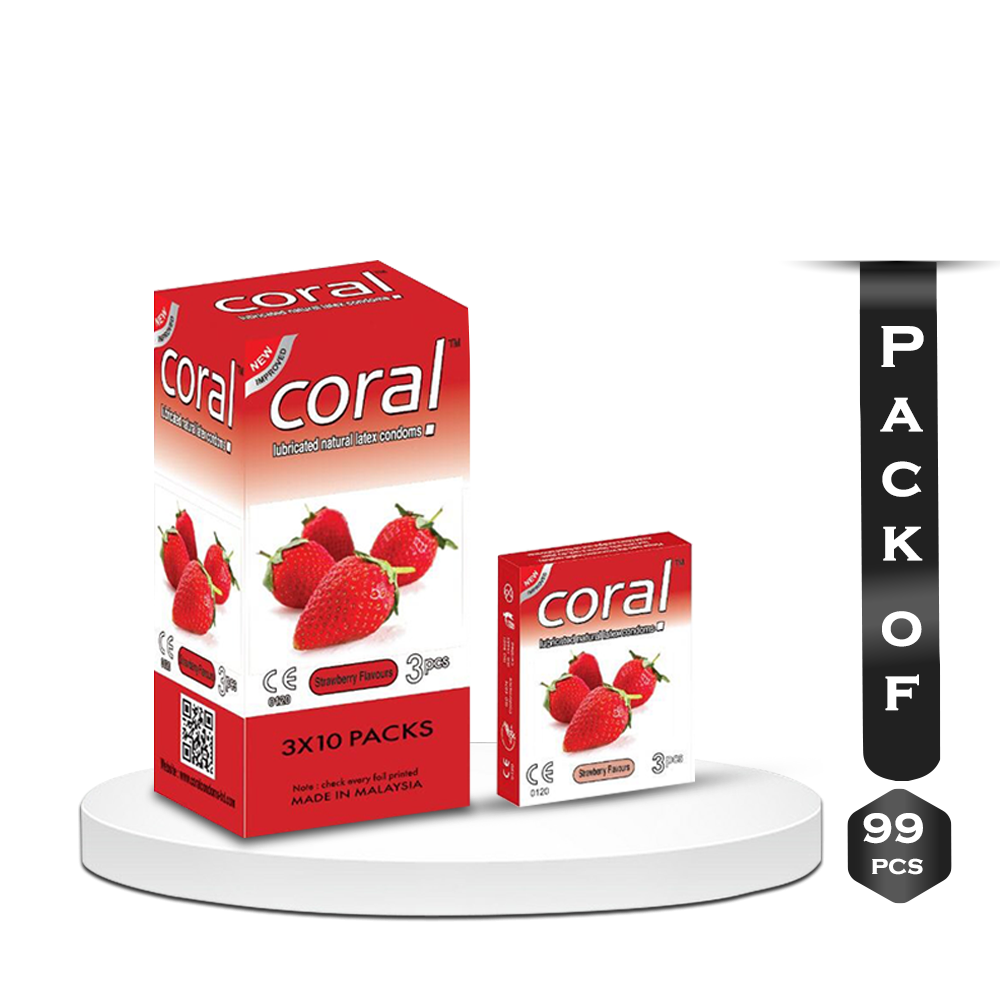 Pack of 99Pcs Coral Strawberry Flavour Condom