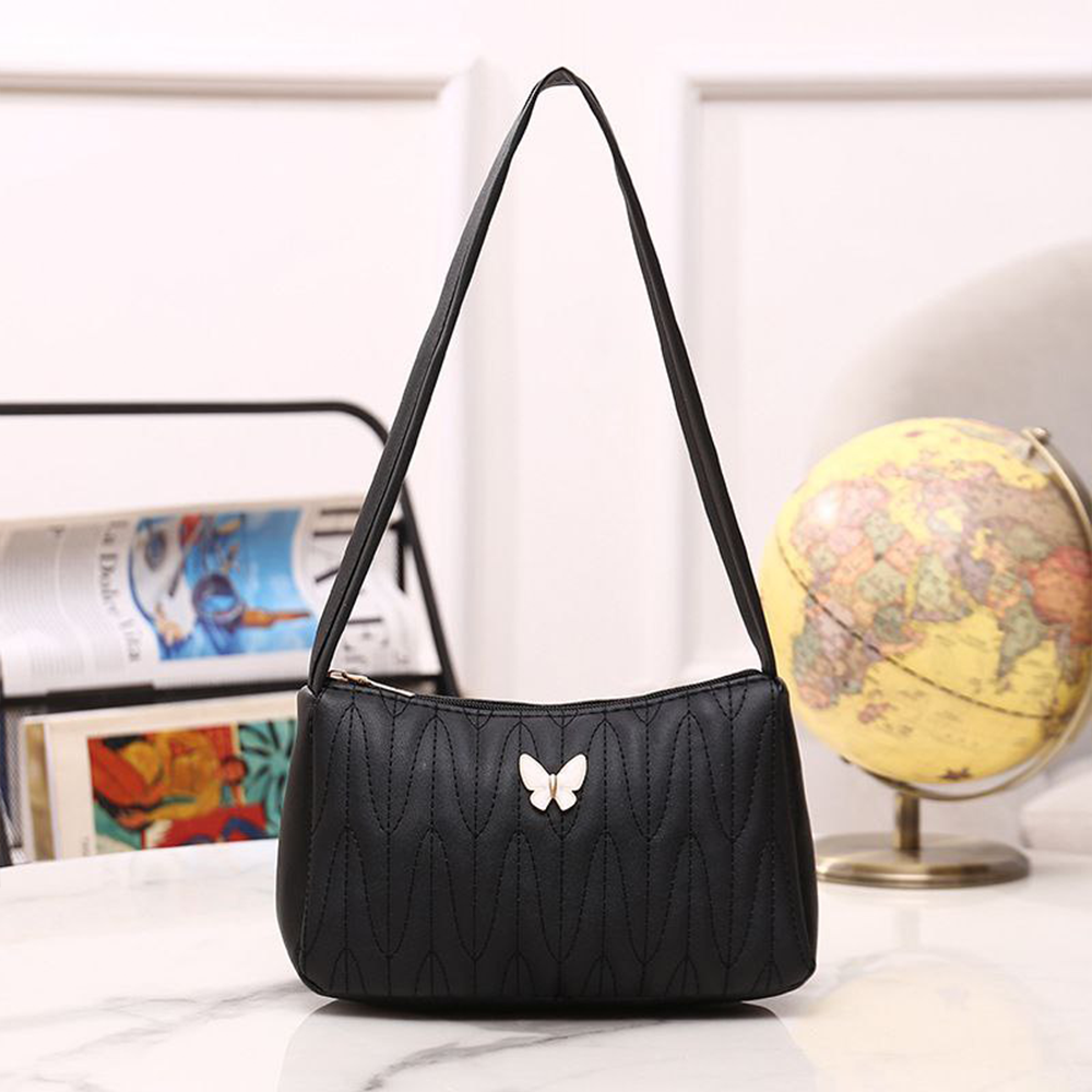 PU Leather Butterfly Decor Shoulder Bag For Women - Black - HS 00071