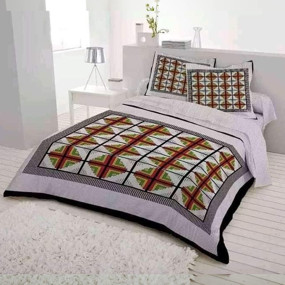 Panel Cotton King Size Bedsheet With Pillow Cover - Multicolor - 192452