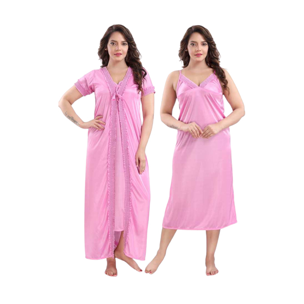 Satin 2 Part Night Wear For Women - Light Pink - ND-05