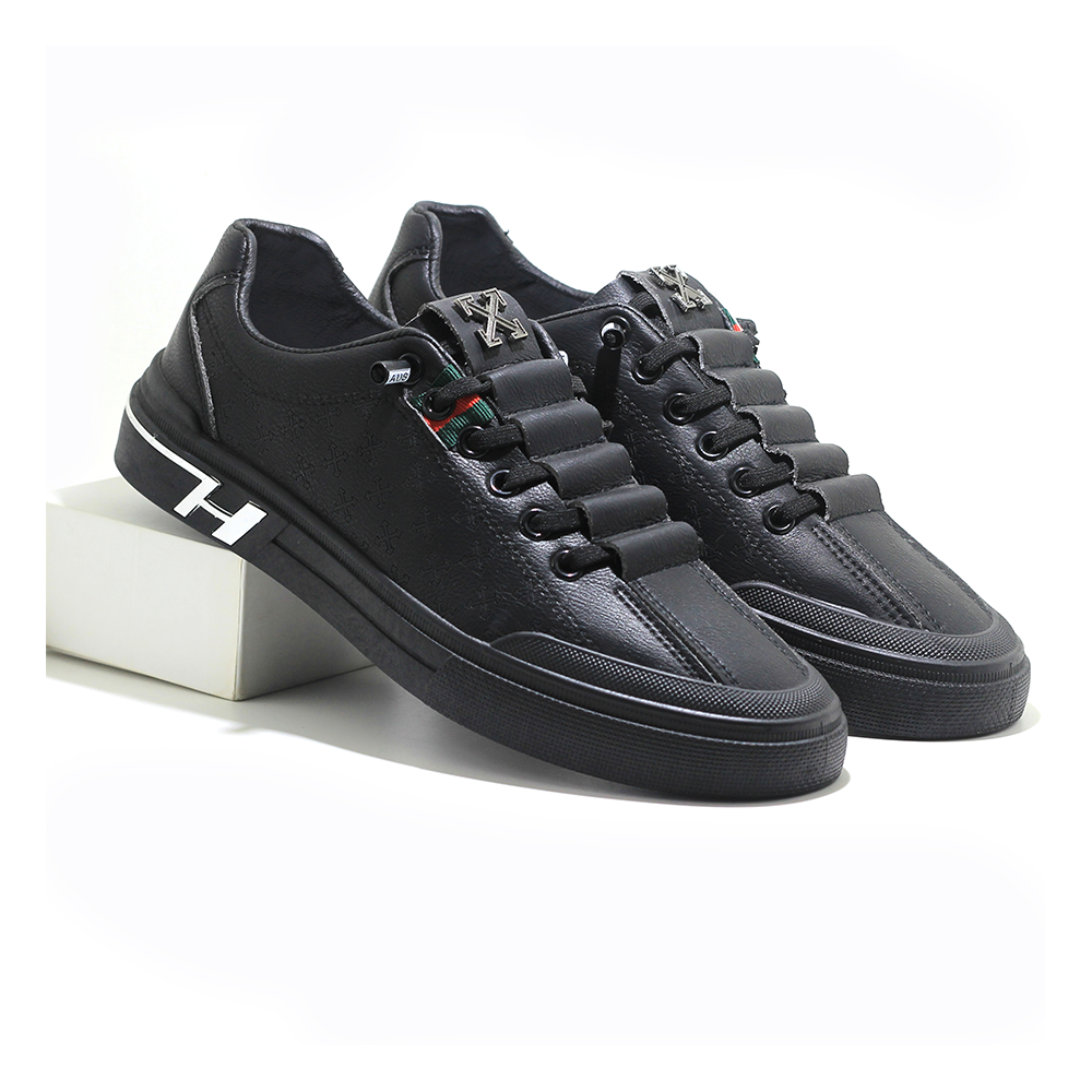 Pu Leather Sneaker Shoe For Men - Black - MSK 281