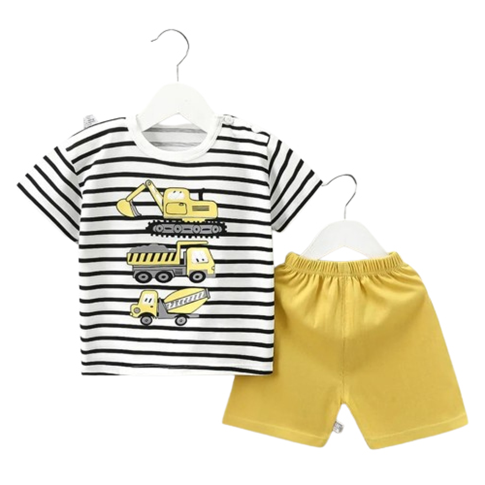 Cotton T-Shirt and Half Pant Set For Baby Boys - Multicolor - BM-75