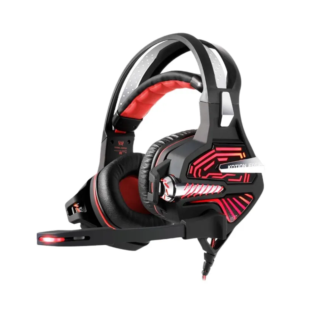 Kotion Each GS100 Over-Ear Gaming Headphones With Microphone Deep Bass Stereo Headsets Mic - Black and Red