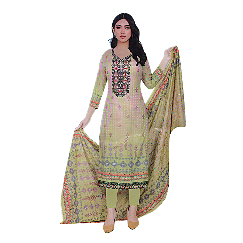 Unstitched Cotton Embroidery Salwar Kameez for Women - Khaki
