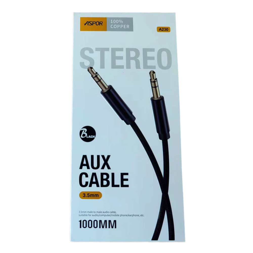 Aspor A230 Aux Male to Male Audio Cable 3.5 mm - Black