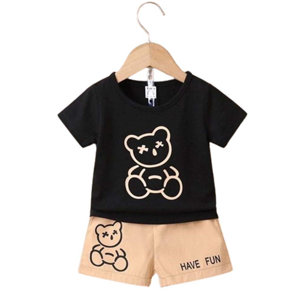 China Cotton Half Sleeve T-Shirt and Half Pant Set For Boys - Black - BM-29