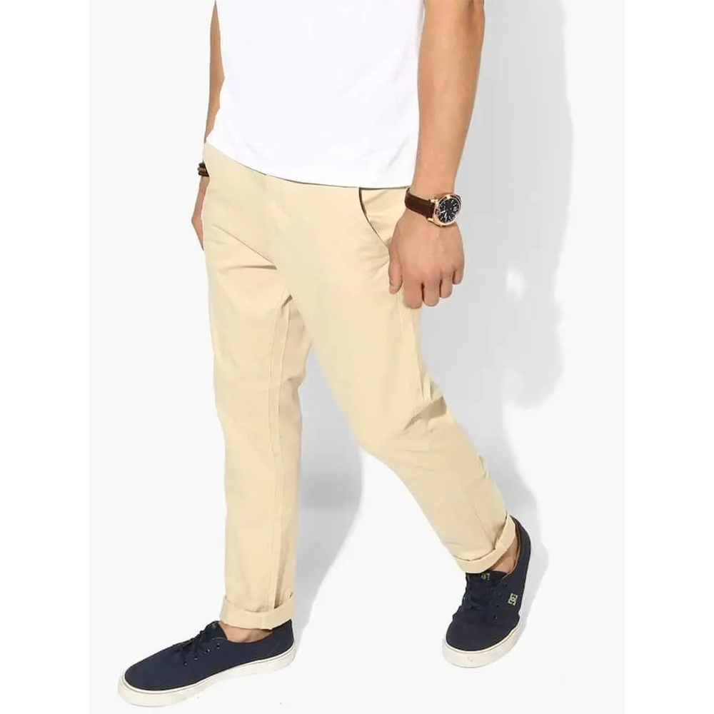 Cotton Semi Stretched Chinos Gabardine Pant For Men - Cream - PGS007