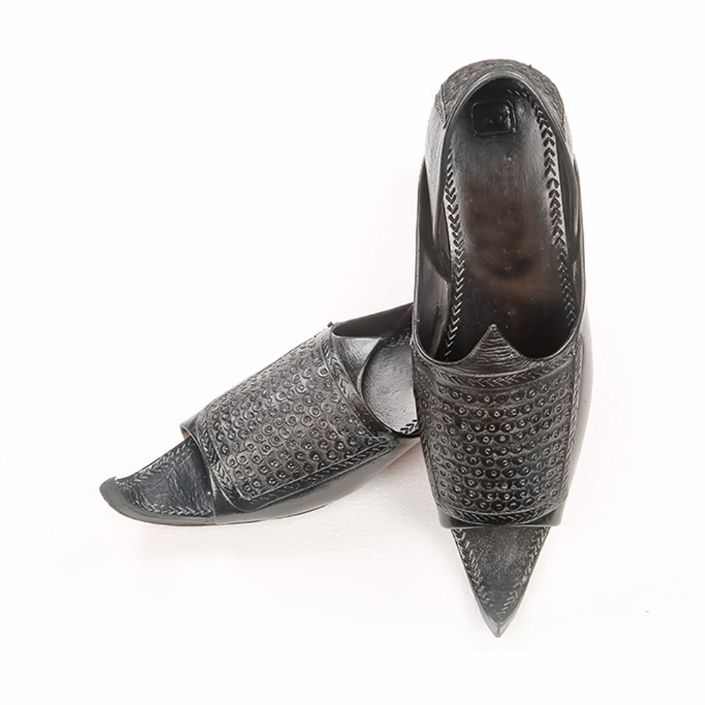 Leather Little Flower Fit-up Nagra Shoe For Men - Black - PL-003