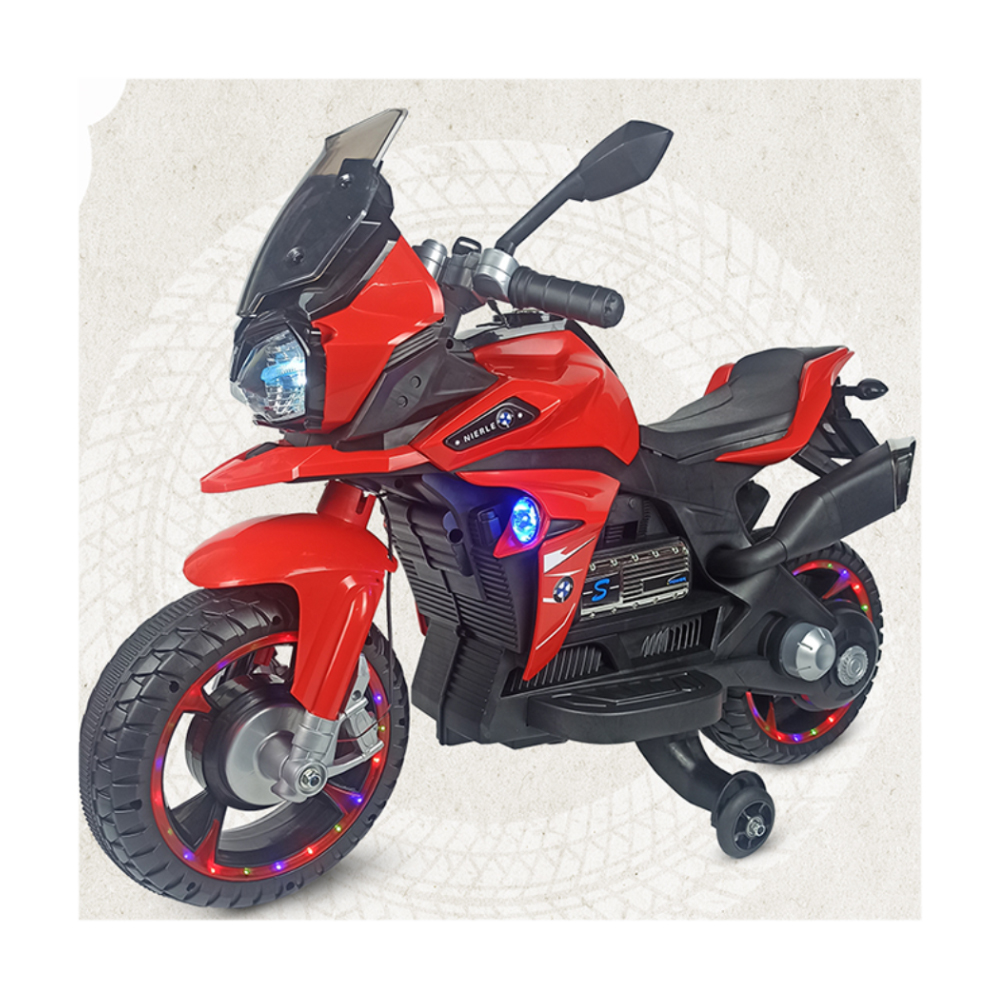 Nel R800 Kids Ride On Electric Motor Bike With Training Safety Wheel - Red and Black - 121369351