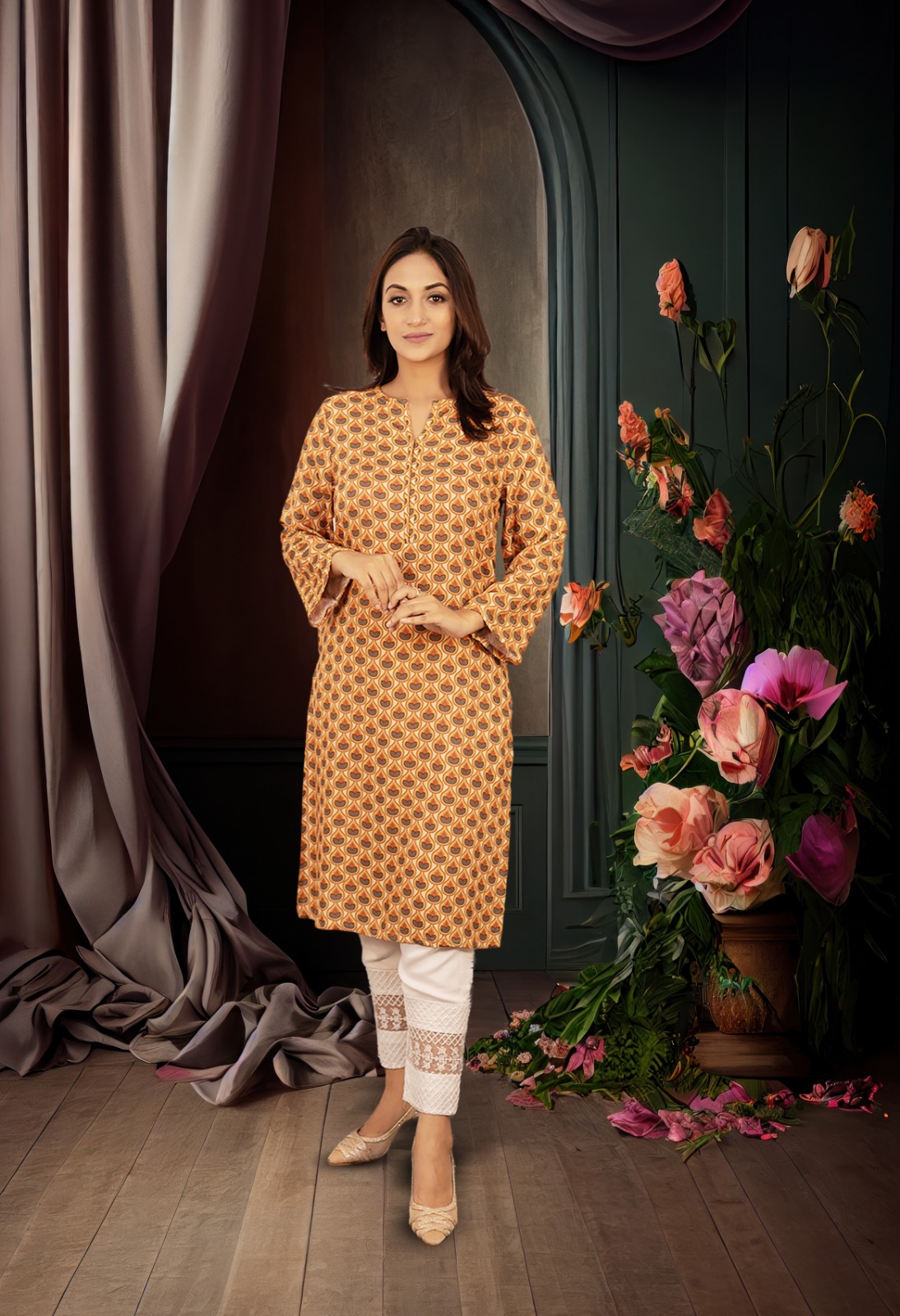 Basra Viscose Kurti For Women - Orange - ELV014