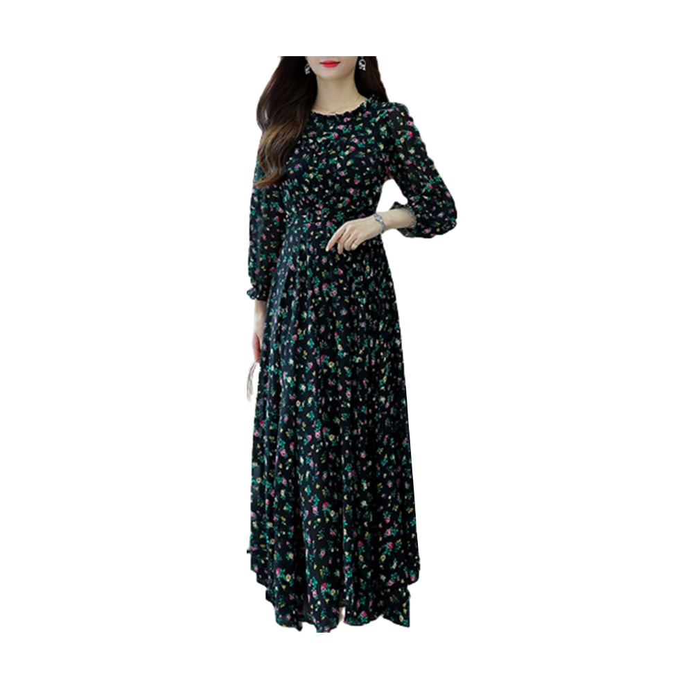 China Lelin Digital Print Long Kurti Gown For Women - Black - G-M19