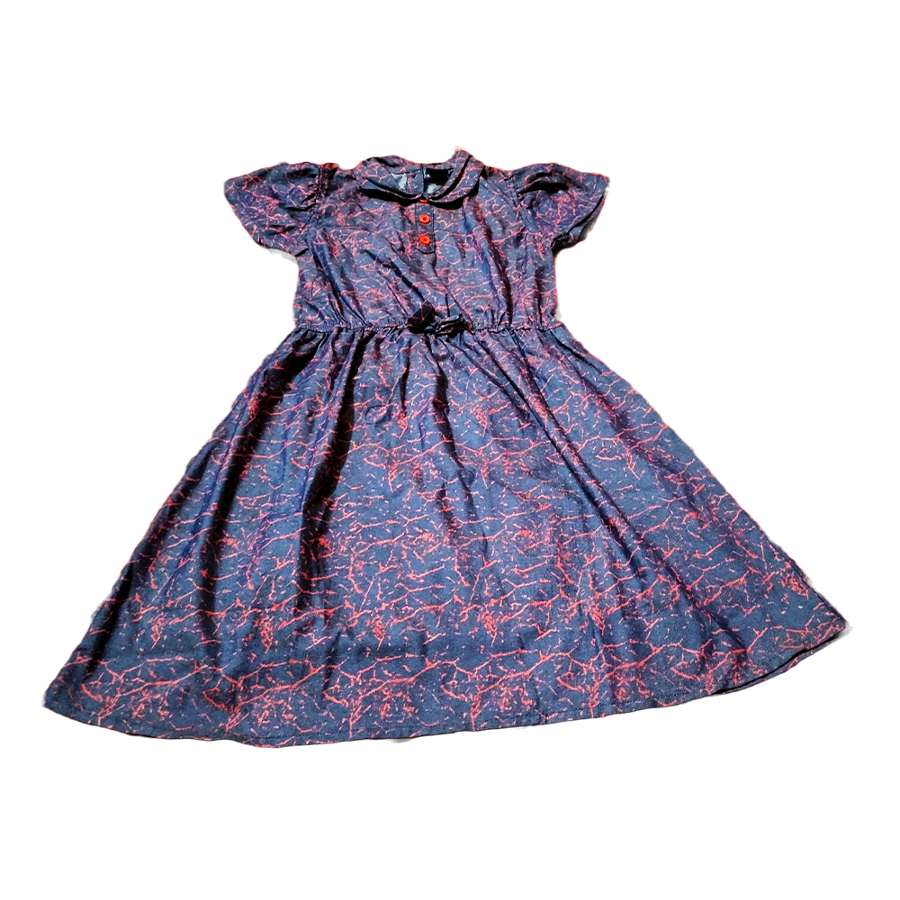 Cheri Cotton Frock For Girls - 12-13 Years - Blue and Red