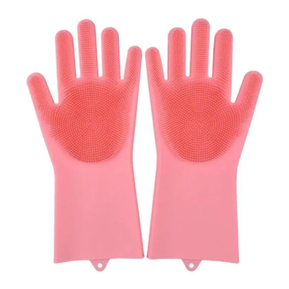 Silicone Dish Washing Kitchen Gloves - Pink