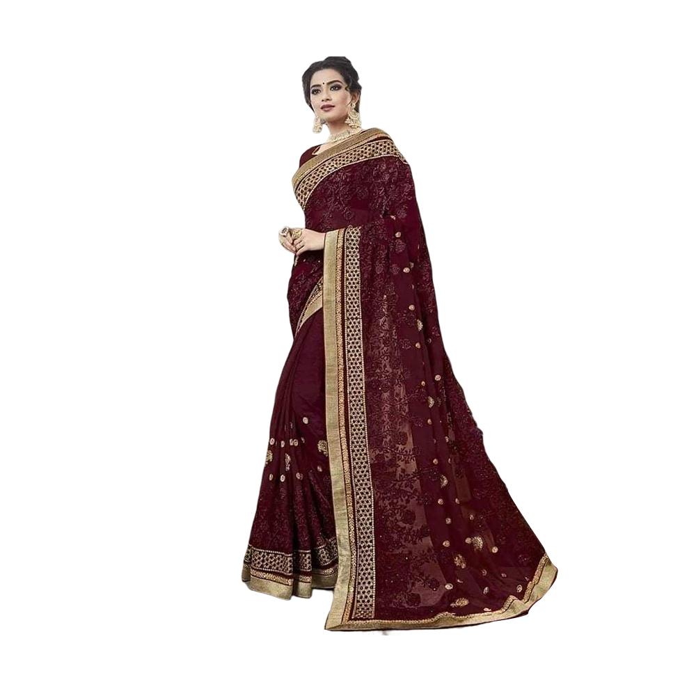 Embroidery Work Weightless Georgette Saree With Blouse Pcs For Women -  Magenta