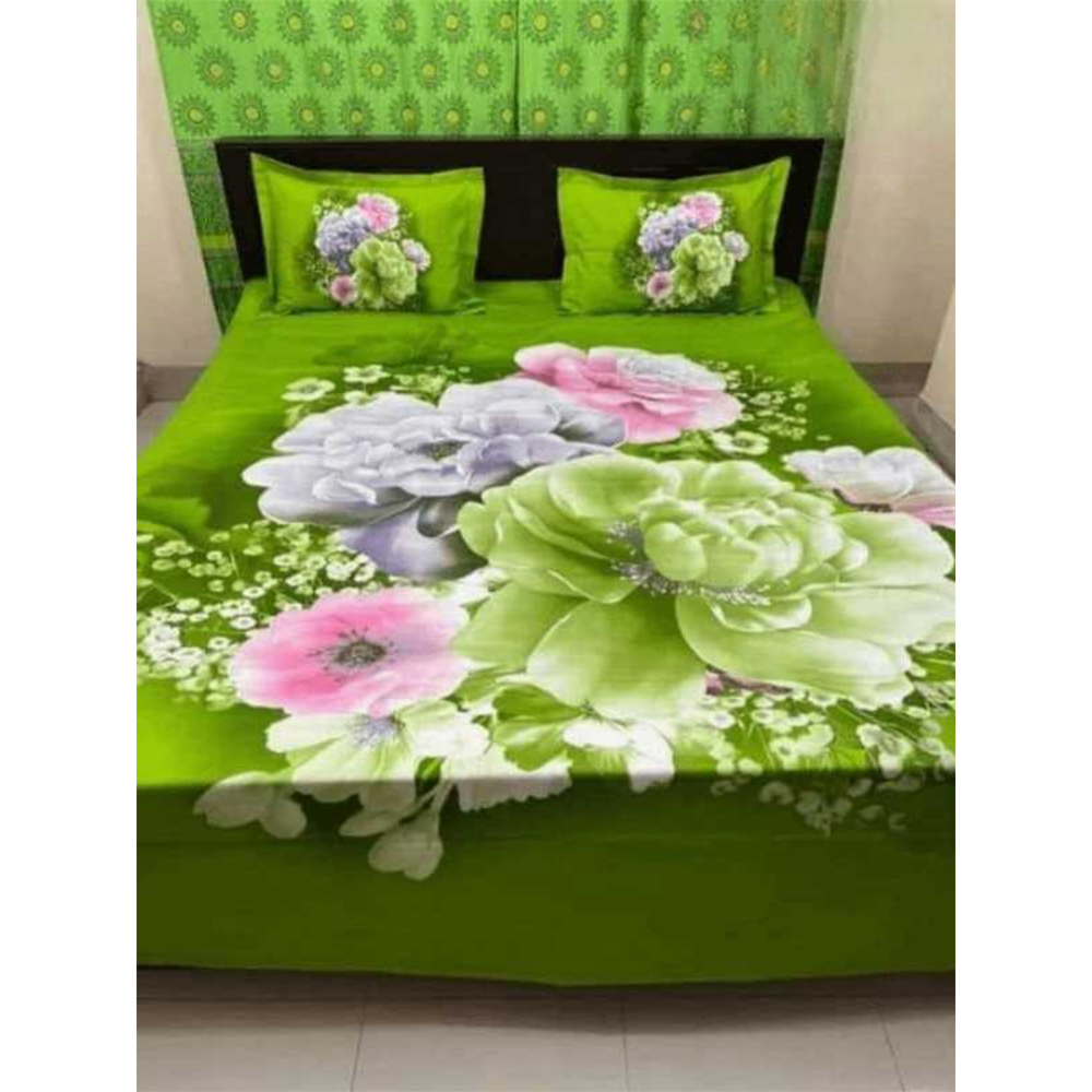 Panel Cotton King Size Bedsheet With Pillow Cover - Green - ST-345