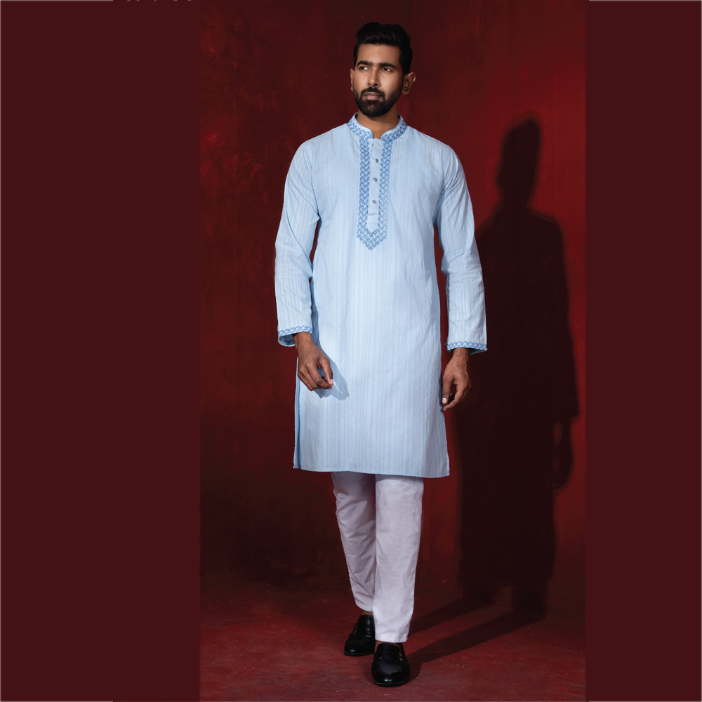 Cotton Panjabi for Men - Sky blue emro. - pax24005