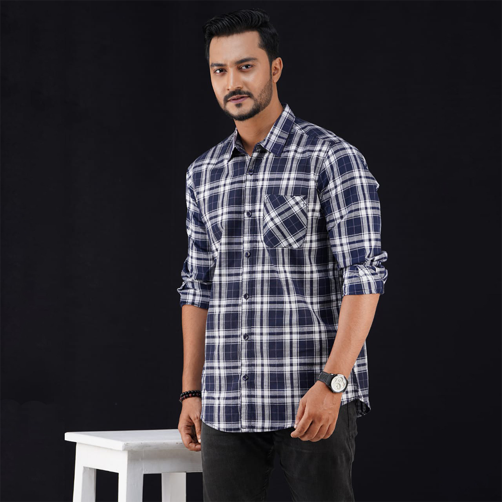 Cotton Full Sleeve Check Shirt For Men - Multicolor - Shirt-07