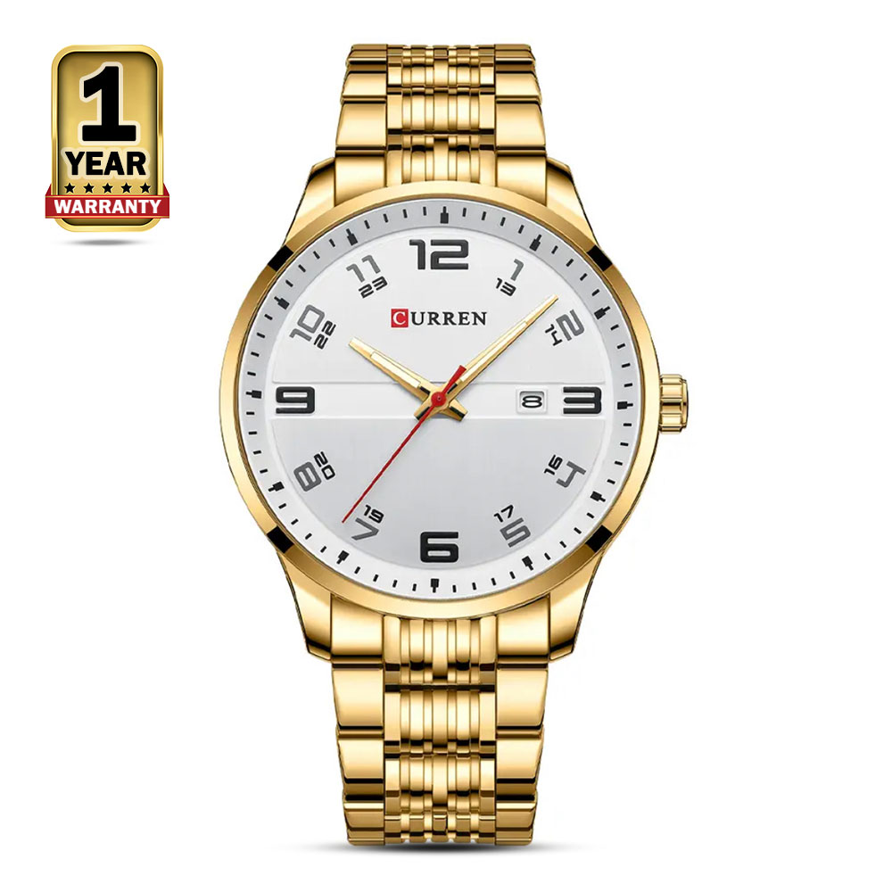 Curren 8411 Stainless Steel Analog Watch For Men - Golden And White
