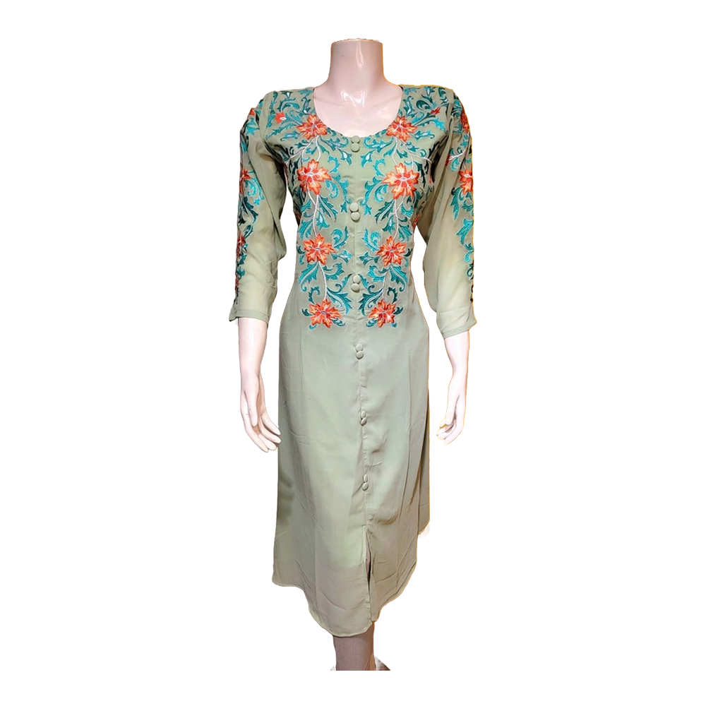 Soft Georgette Stitched Gown for Women - Olive - SGE-01
