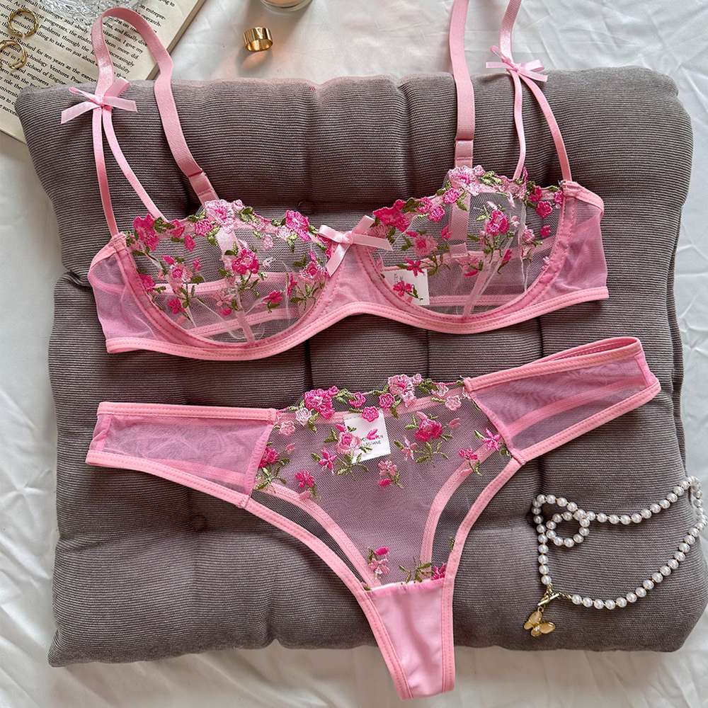 Transparent Bra Panty Set - Pink