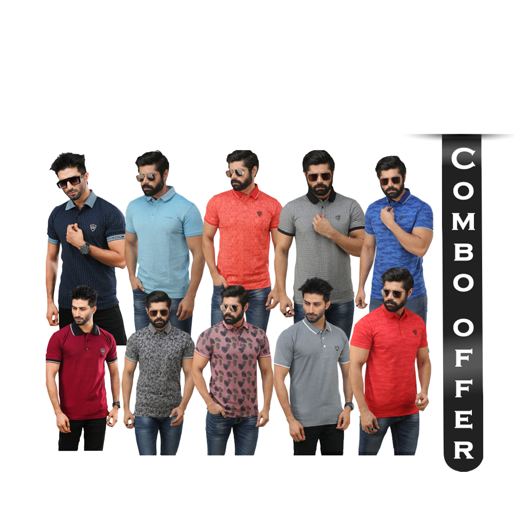 Combo Offer Of 4 Pcs Cotton Half Sleeve Polo T-Shirt For Men - Multicolor - P1004