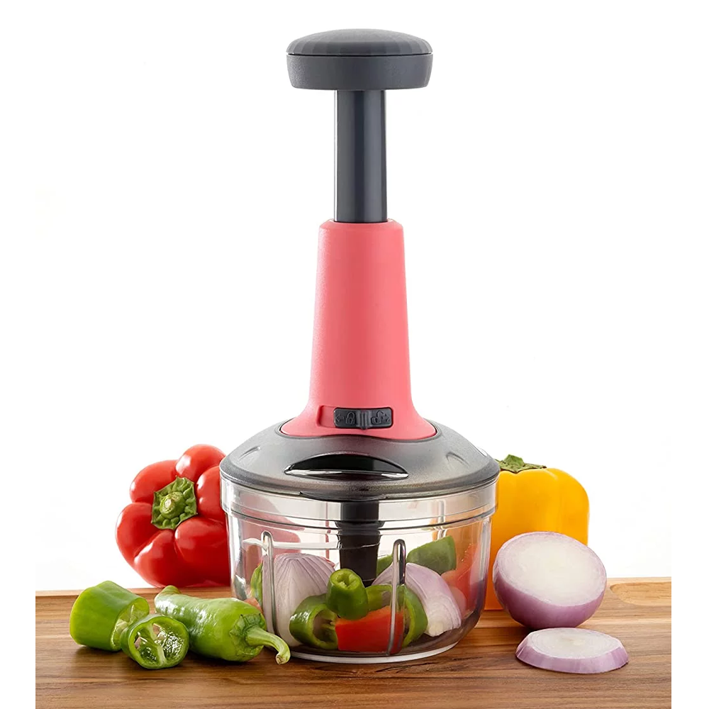 Ankur Hand Press Fruits and Vegetable Push Chopper Cutter - 600ml - Multicolor
