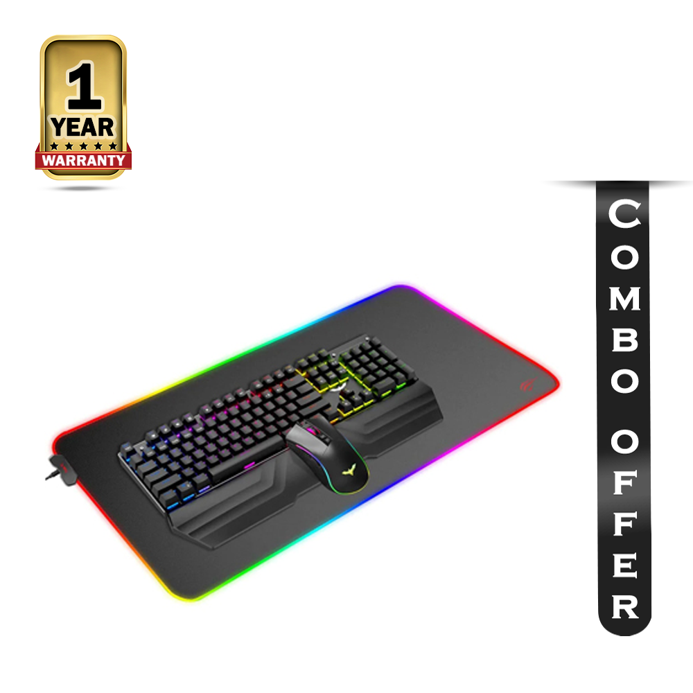 Combo of HAVIT KB511L RGB Mechanical Keyboard With Wrist Rest Mouse and Mouse Pad