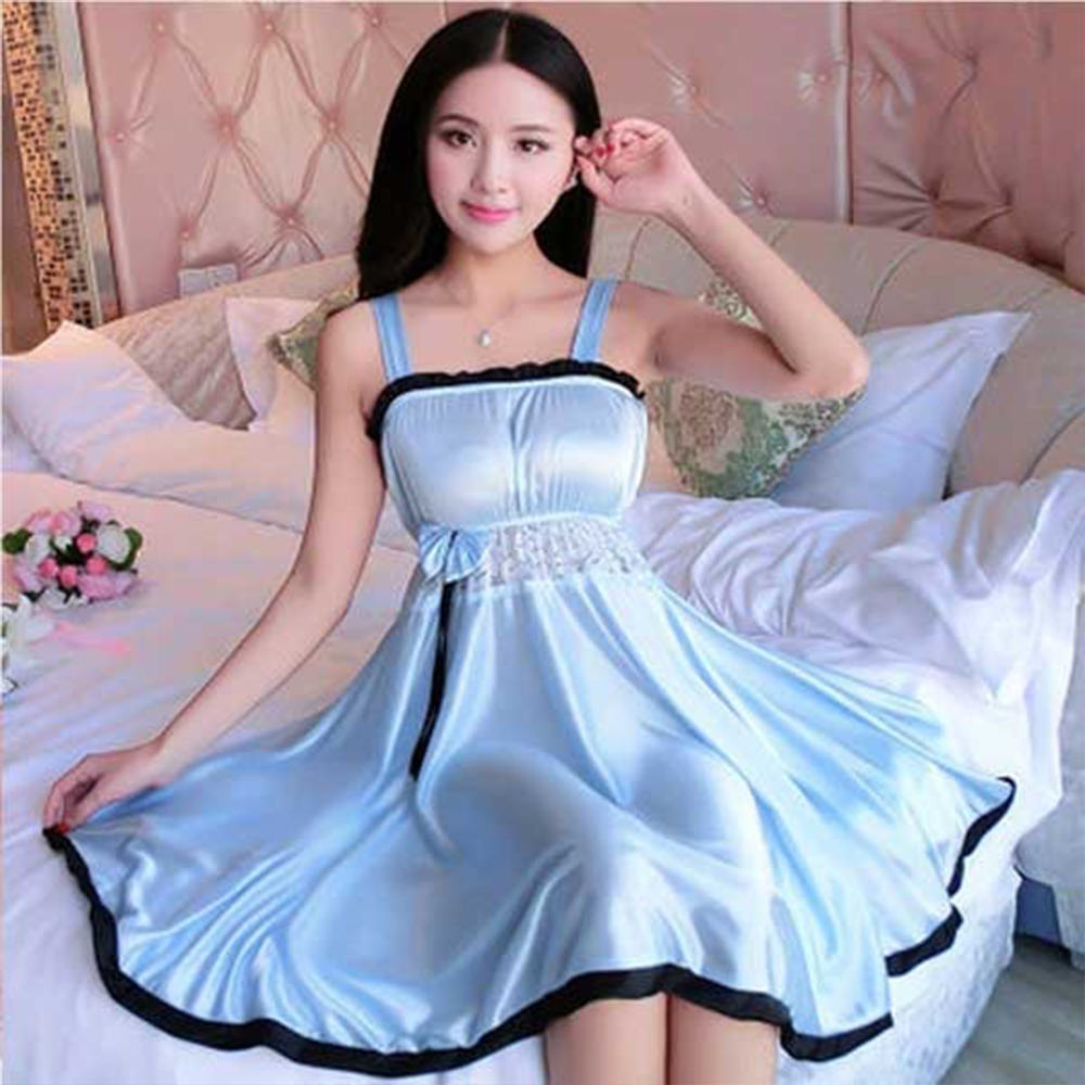 Silk Satin Sleepwear Night Dress With Panty - Lite Sky Blue - ND-44