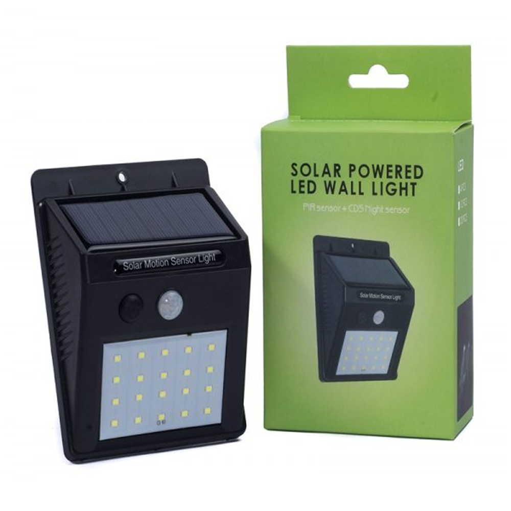 Solar Powered LED Wall Light - Black