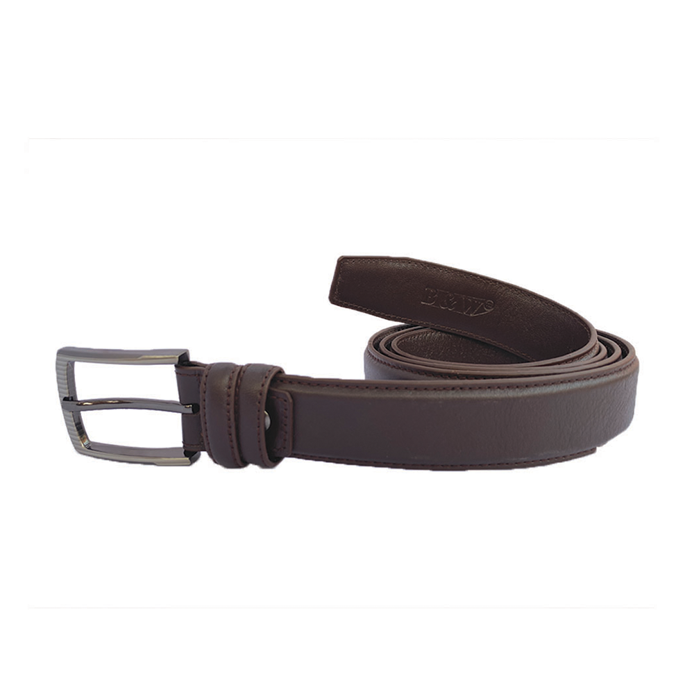 Black and White 1.5 inch Chocolate Leather Single Tongue Belt for men - BW11040699 - Chocolate