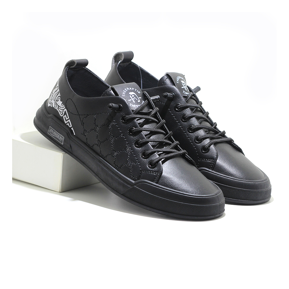 Pu Leather Sneaker Shoe For Men - Black - MSK 284