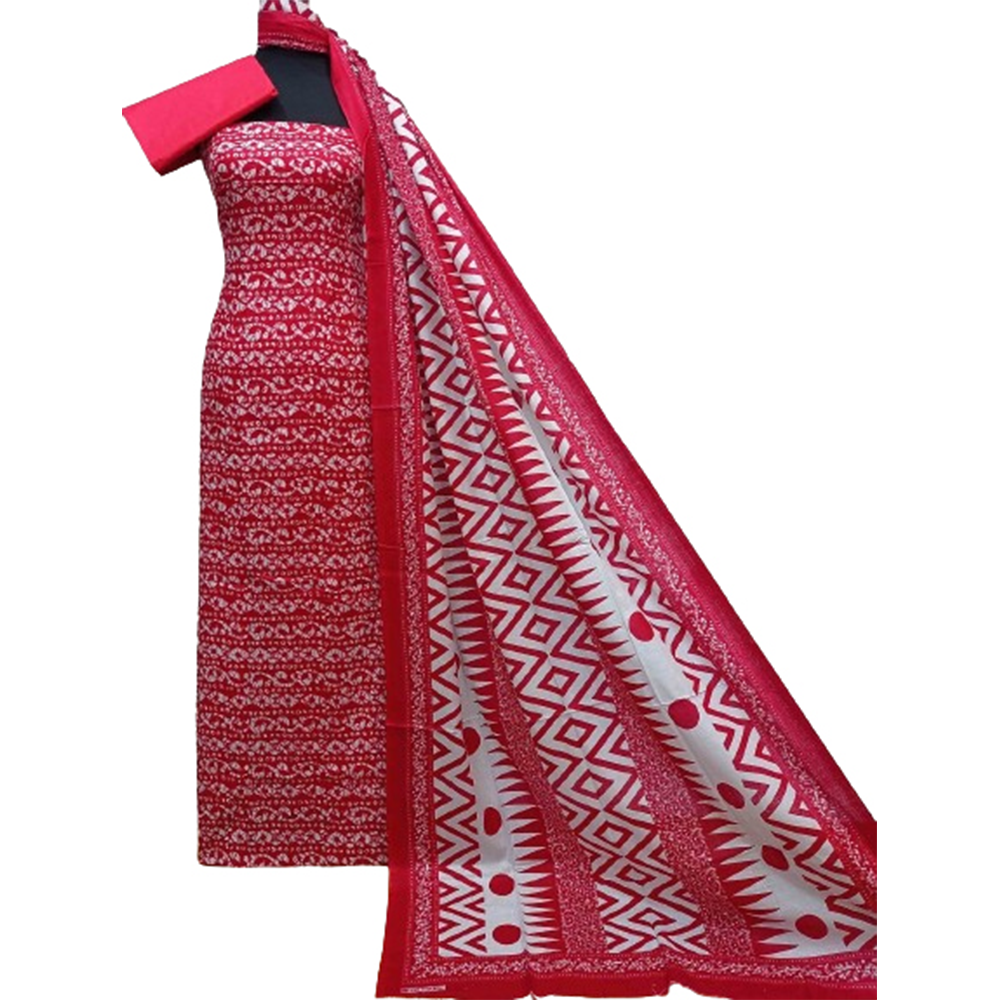 Cotton Unstitched Printed Salwar Kameez For Women - Red - 3R-P123