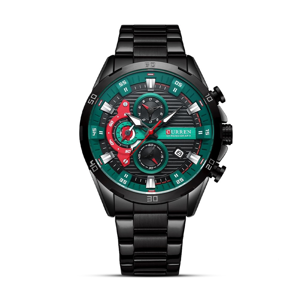 Curren 8402 Stainless Steel Wrist Watch for Men - Black Green