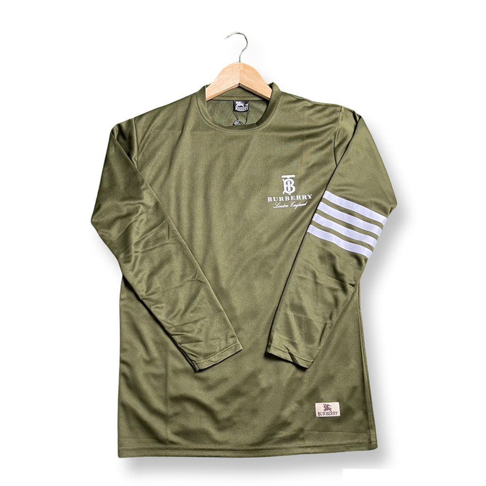 Burberry Full Sleeve Mash Fabric Jersey T-shirt - Olive - 1047