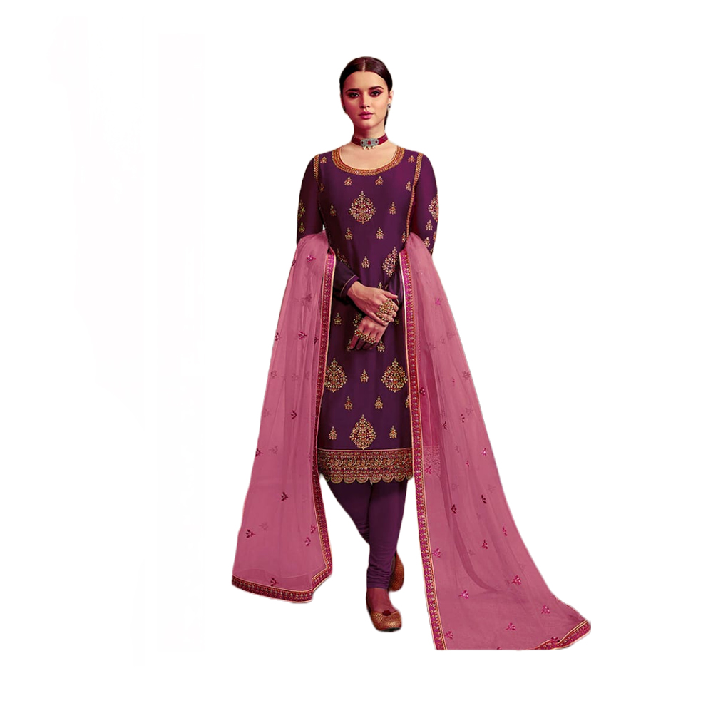 Three Pcs For Women Georgette and Butter Silk - Magenta And Purpal