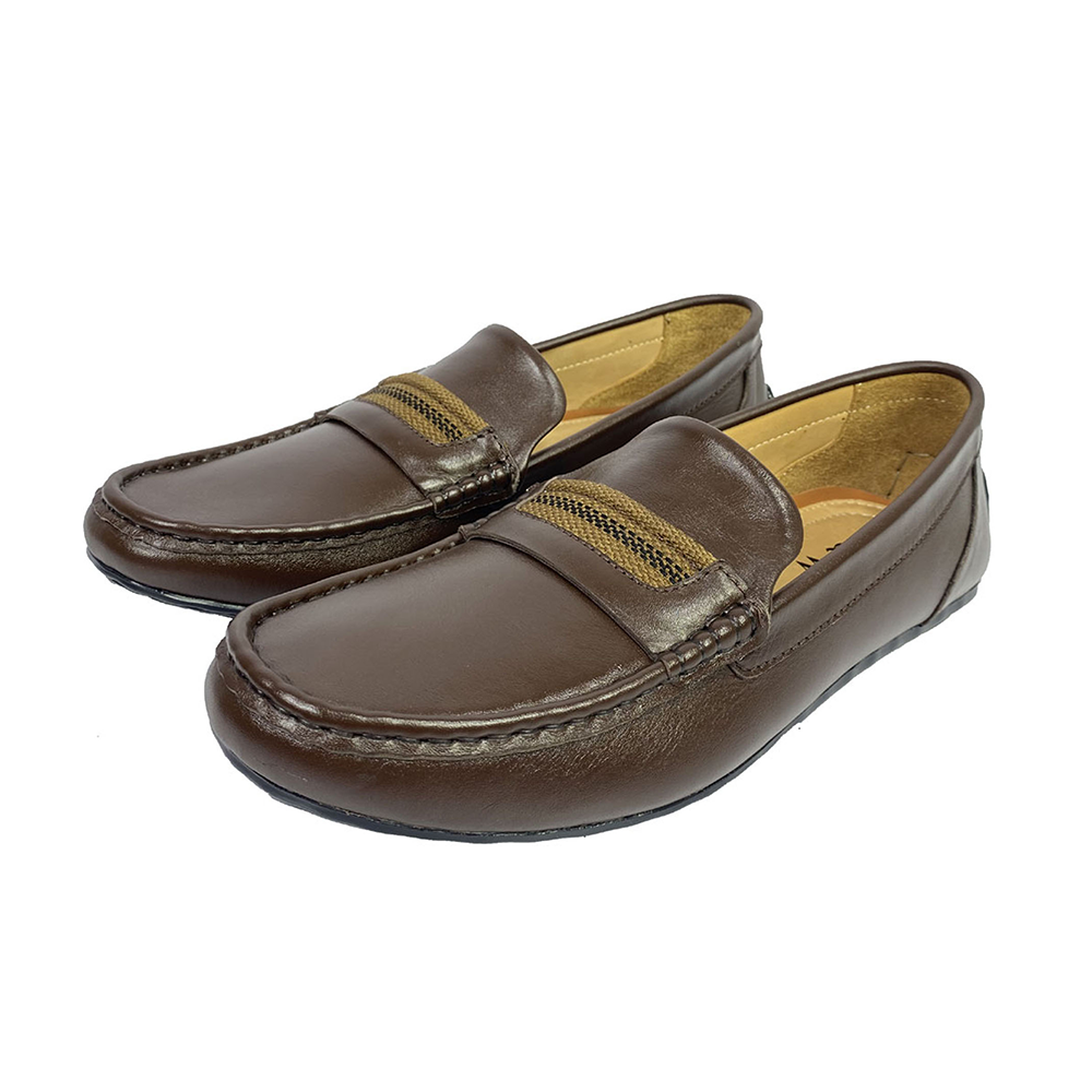 Black and White Casual Leather Loafer For Men - 31020125 - Brown